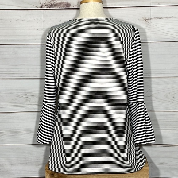 Alfani Black & White Mixed Stripe Knit Top Bell Sleeves - Picture 4 of 6